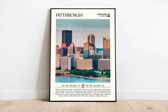 Pittsburgh Pennsylvania Skyline Travel Poster City Attractions List