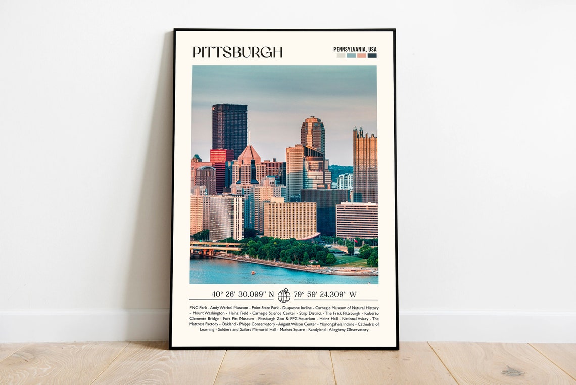 Pittsburgh Pennsylvania Skyline Travel Poster City Attractions List