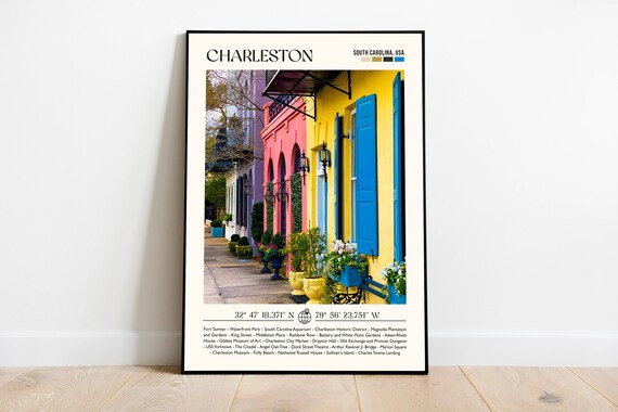 Charleston South Carolina Rainbow Row Colorful Street Poster