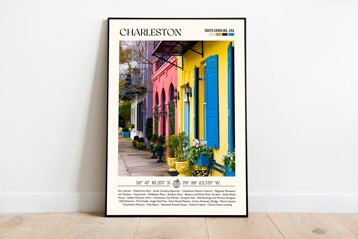 Charleston South Carolina Rainbow Row Colorful Street Poster