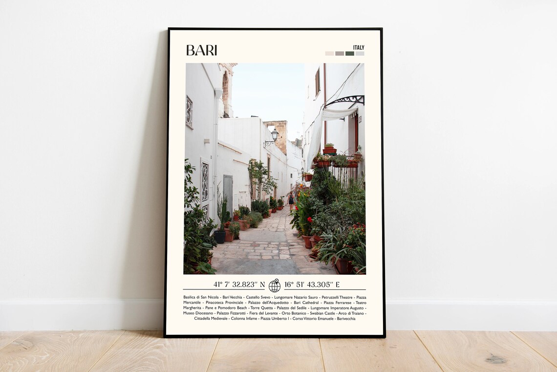 Bari Italy White Alley Old Town Street Photography Landmark Poster