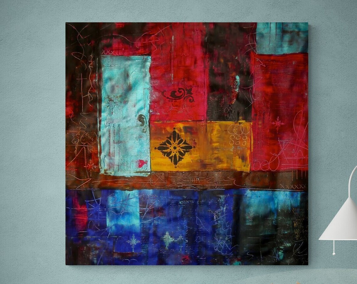 Patchwork Bohemian Abstract Painting - Image 3