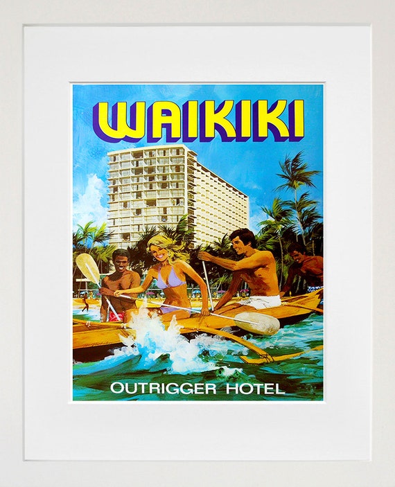 Waikiki Hawaii Retro Travel Poster, Beach Decor