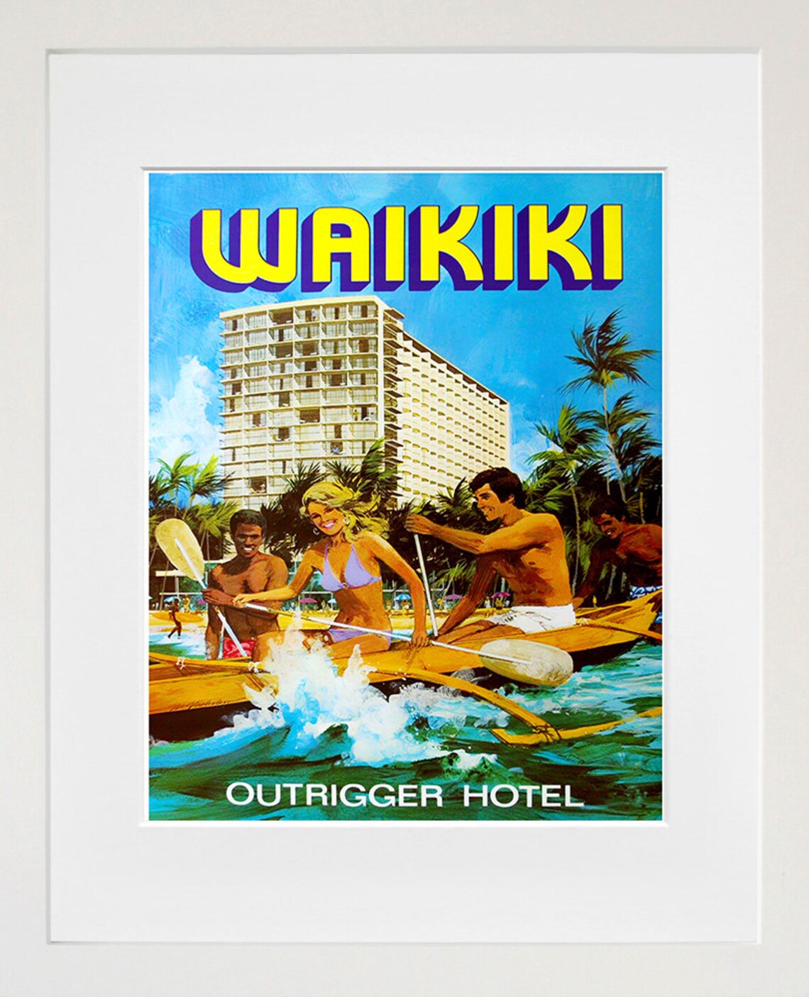 Waikiki Hawaii Retro Travel Poster, Beach Decor