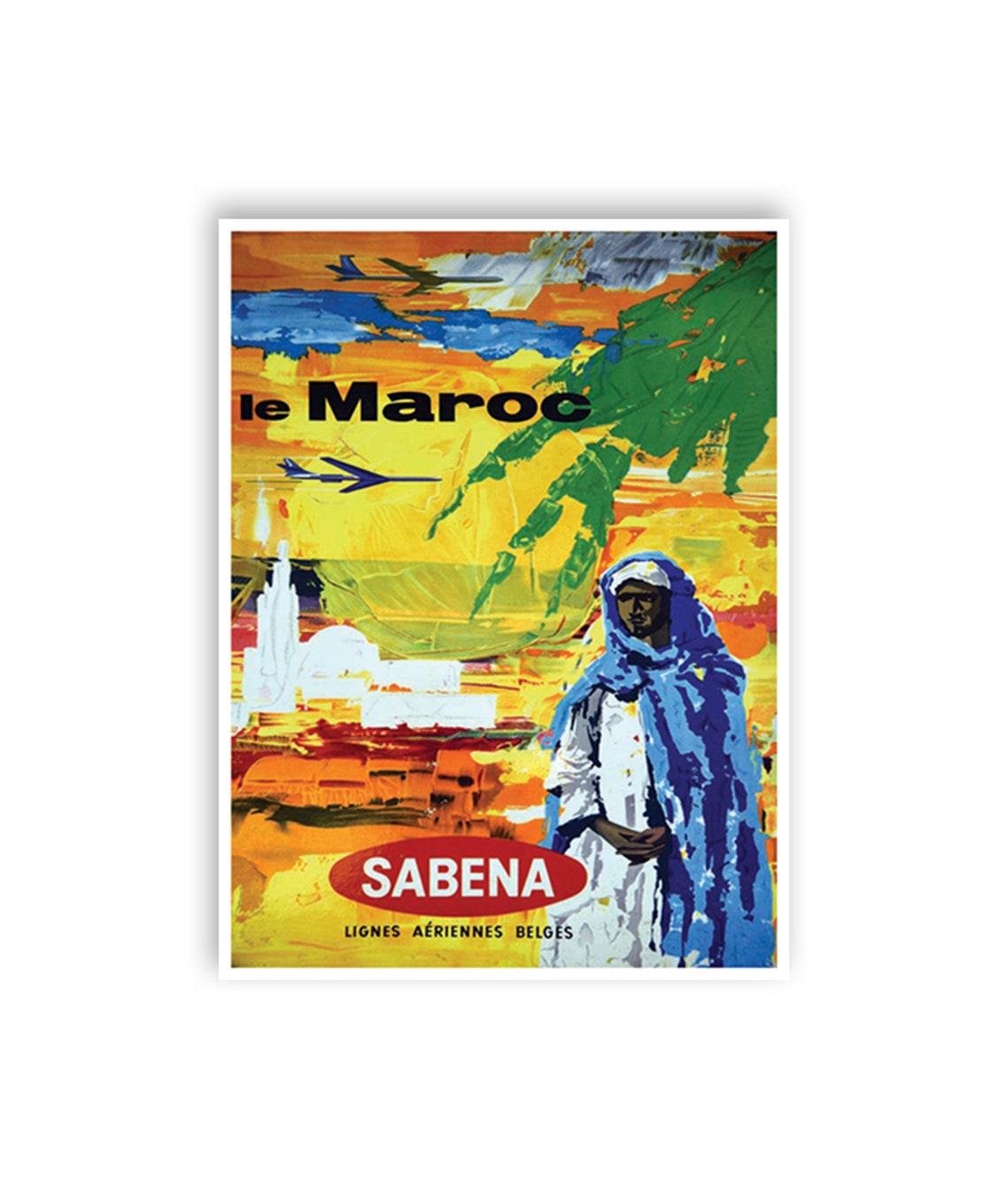 Le Maroc Sabena Belgian Airlines Vintage Morocco Travel Poster