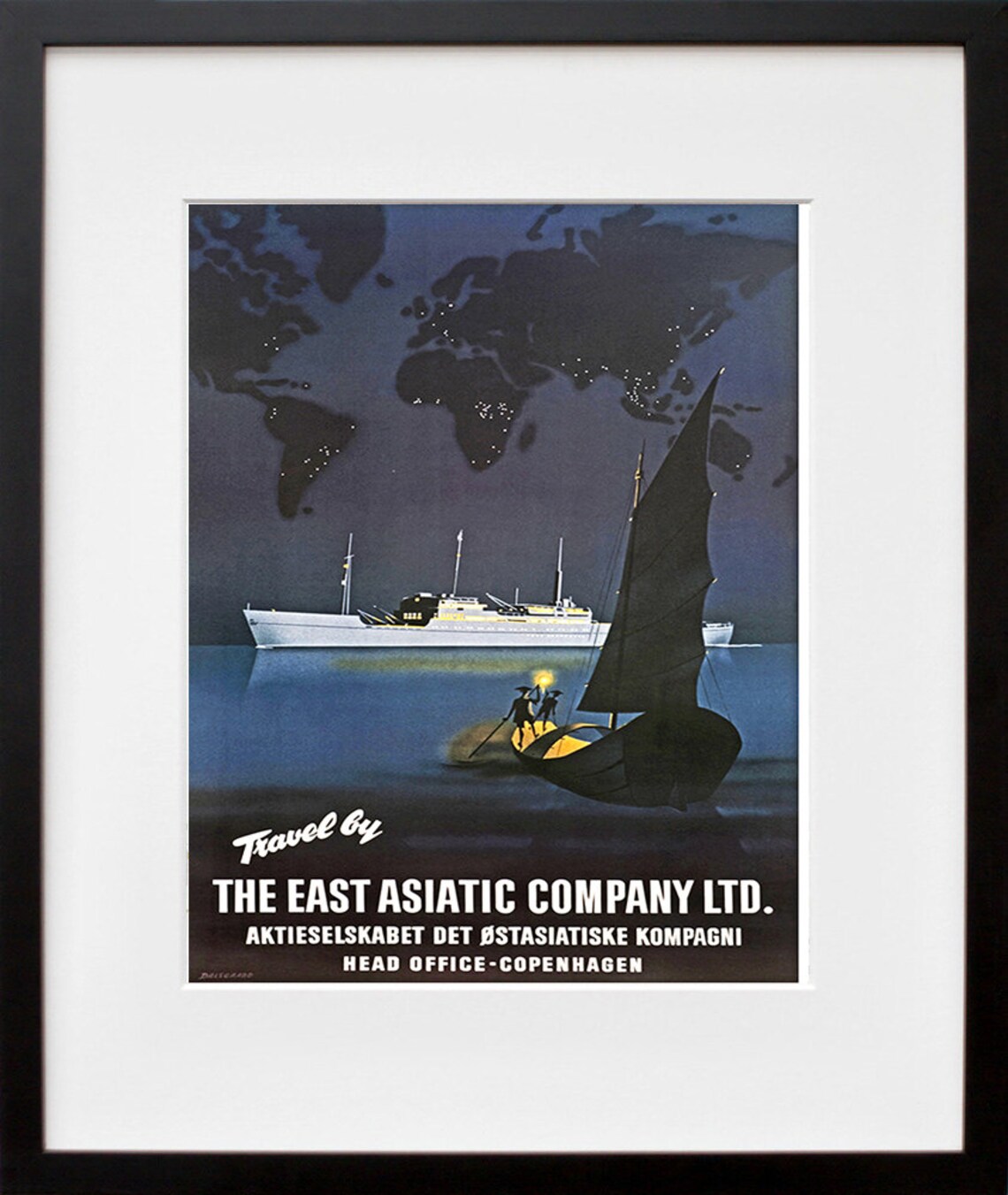 East Asiatic Company Cruise Liner Night Voyage Copenhagen Poster - Image 2