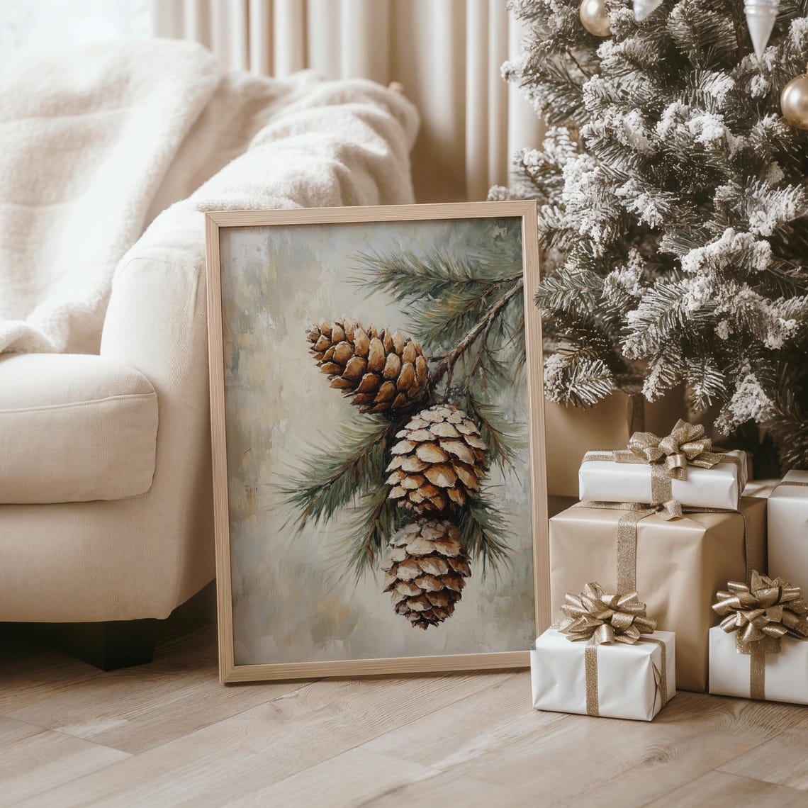 Rustic Pinecone Branch Still Life Vintage Winter Botanical Poster - Image 2