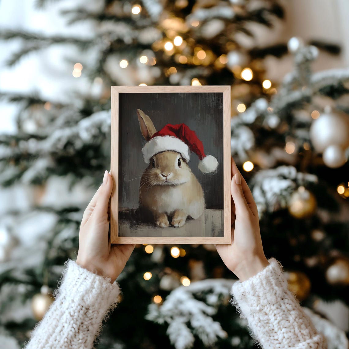 Cute Bunny Wearing A Red Santa Hat Christmas Pet Portrait Poster - Image 4