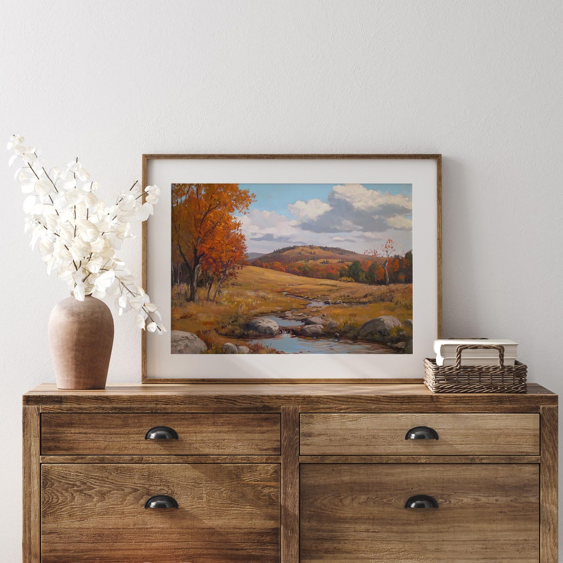 Autumn Creek Winding Past Orange Trees and Stone Banks Poster - Image 4