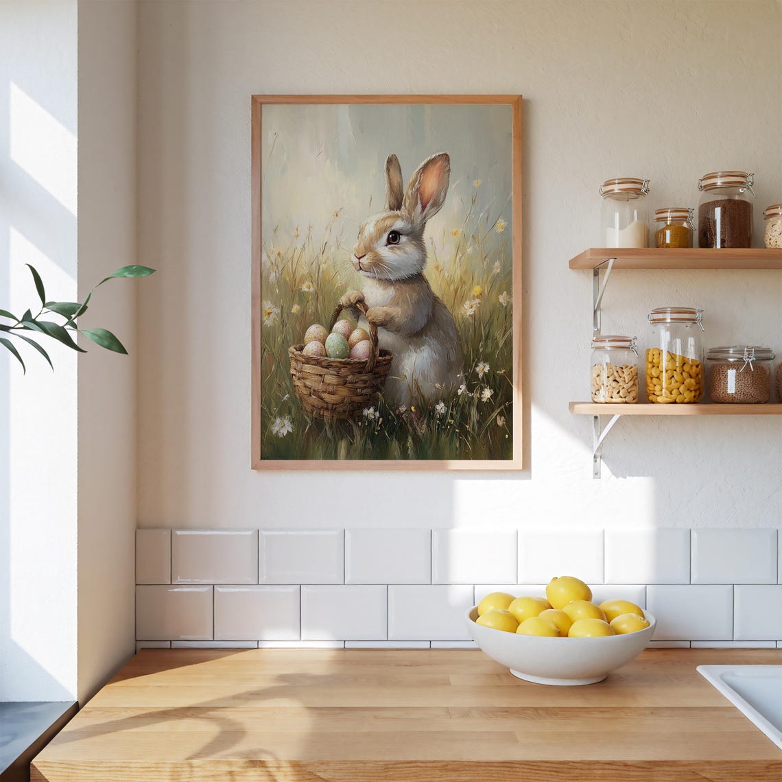 Bunny Carrying A Wicker Basket Of Easter Eggs Through A Meadow Poster - Image 2