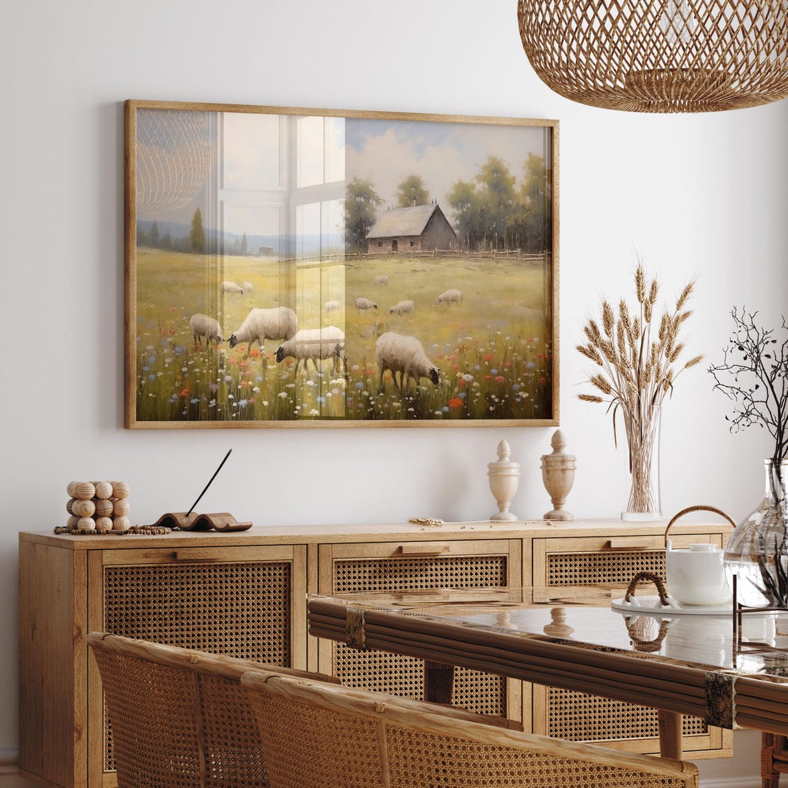 Sheep Grazing In A Wildflower Meadow Beside A Country Barn Poster - Image 3