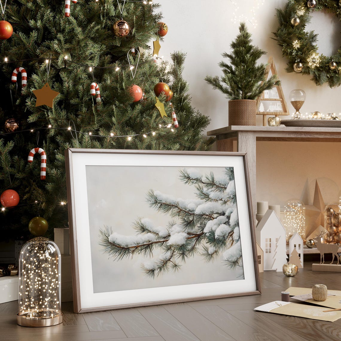 Snow Laden Pine Branches Closeup Minimal Winter Nature Poster - Image 3