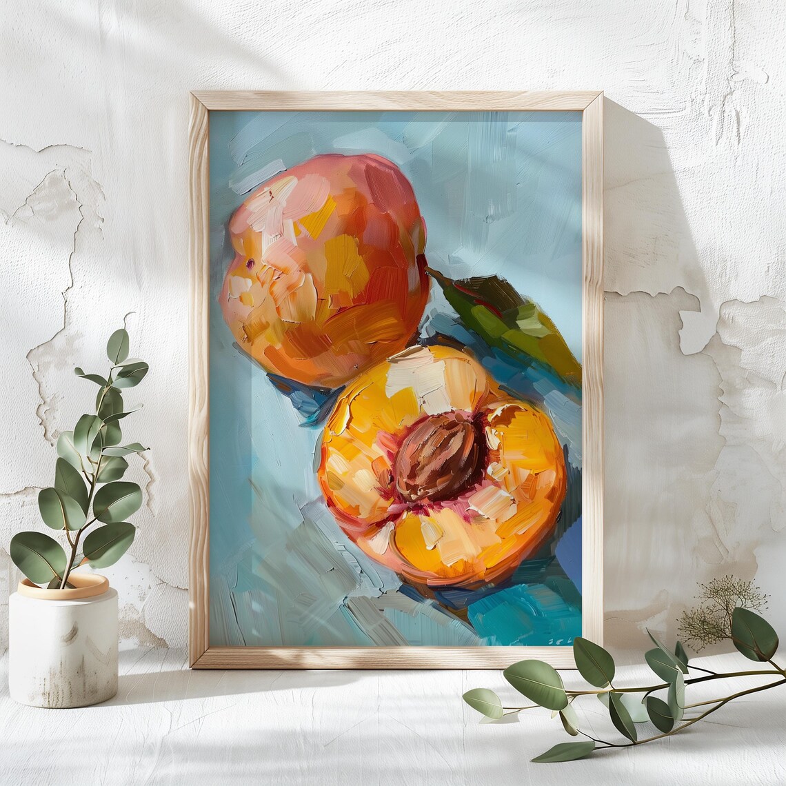 Vibrant Peach Wall Art Vitnage Fruit Painting Kitchen Decor Modern Still Life Print Farmhouse Summer Artwork Rustic Peach Poster - Image 4