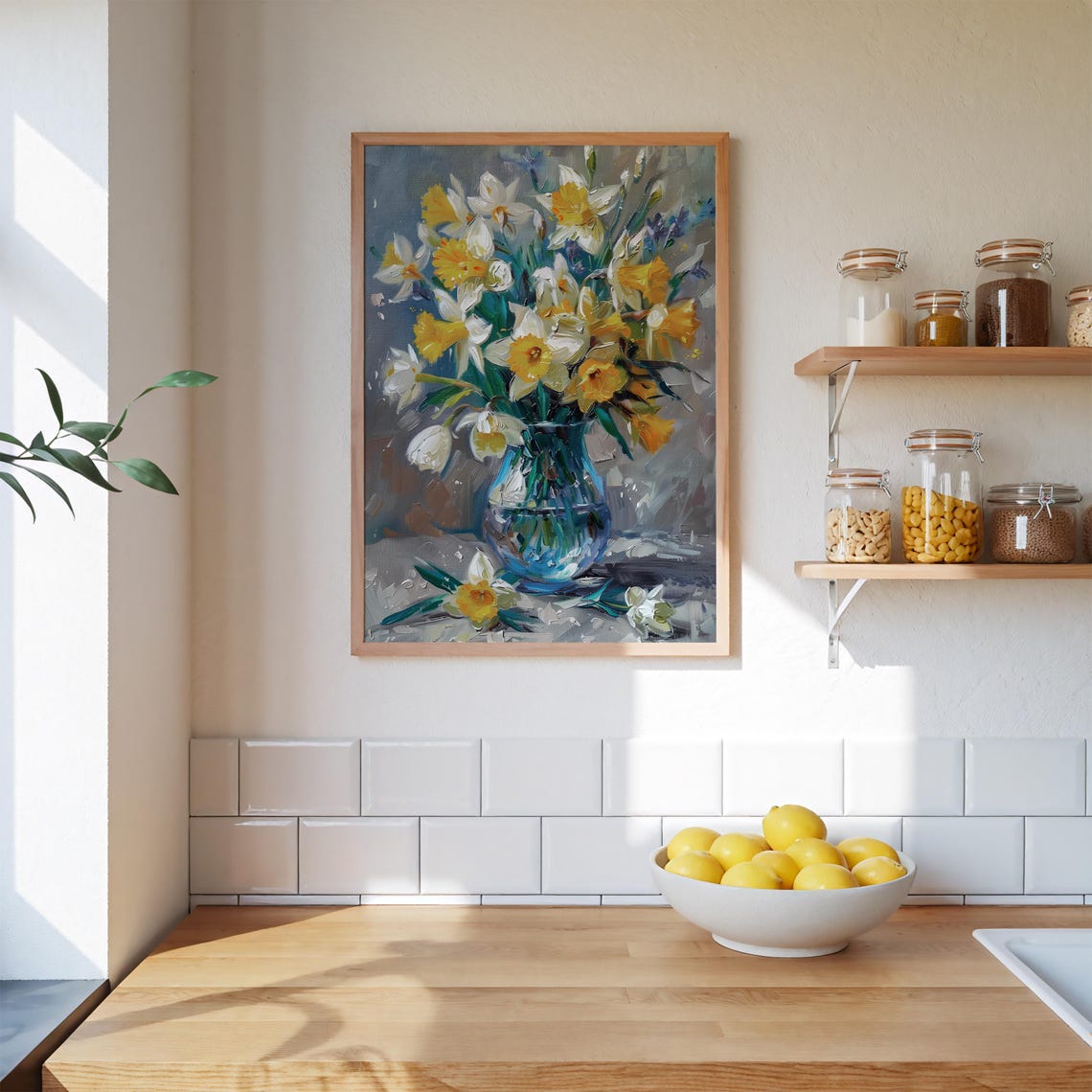 Yellow And White Daffodils In A Glass Vase Bright Spring Poster - Image 2