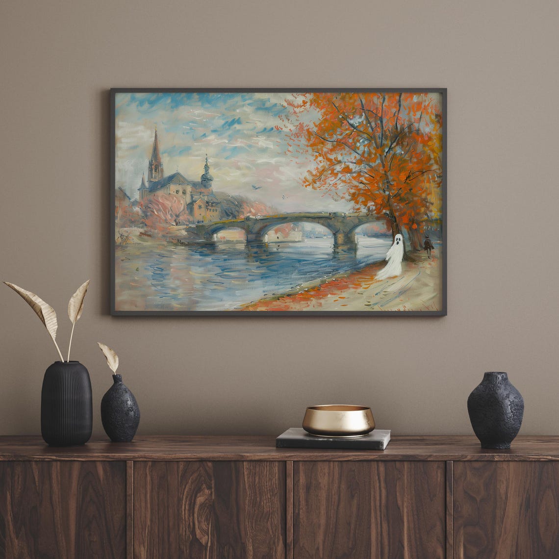 Ghost Standing By An Autumn River Under A Stone Bridge Poster - Image 4