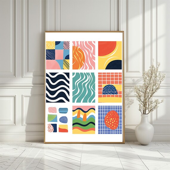 Abstract Colorful Geometric Art Print Modern Geometric Design For Contemporary Home Decor Minimal Shapes Large