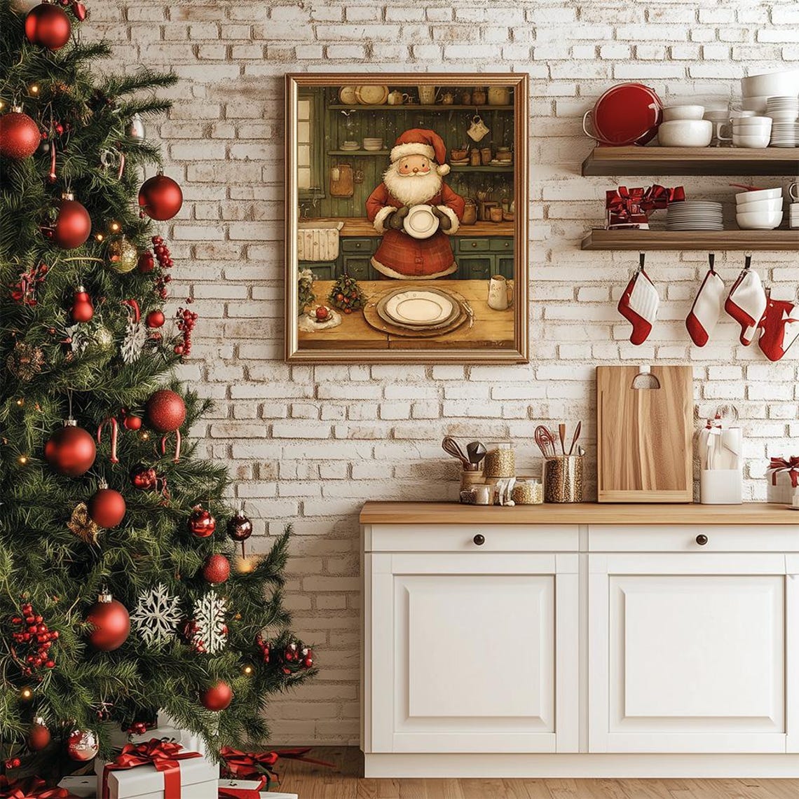 Santa Claus Rustic Kitchen Holiday Dinner Festive Christmas Poster - Image 3