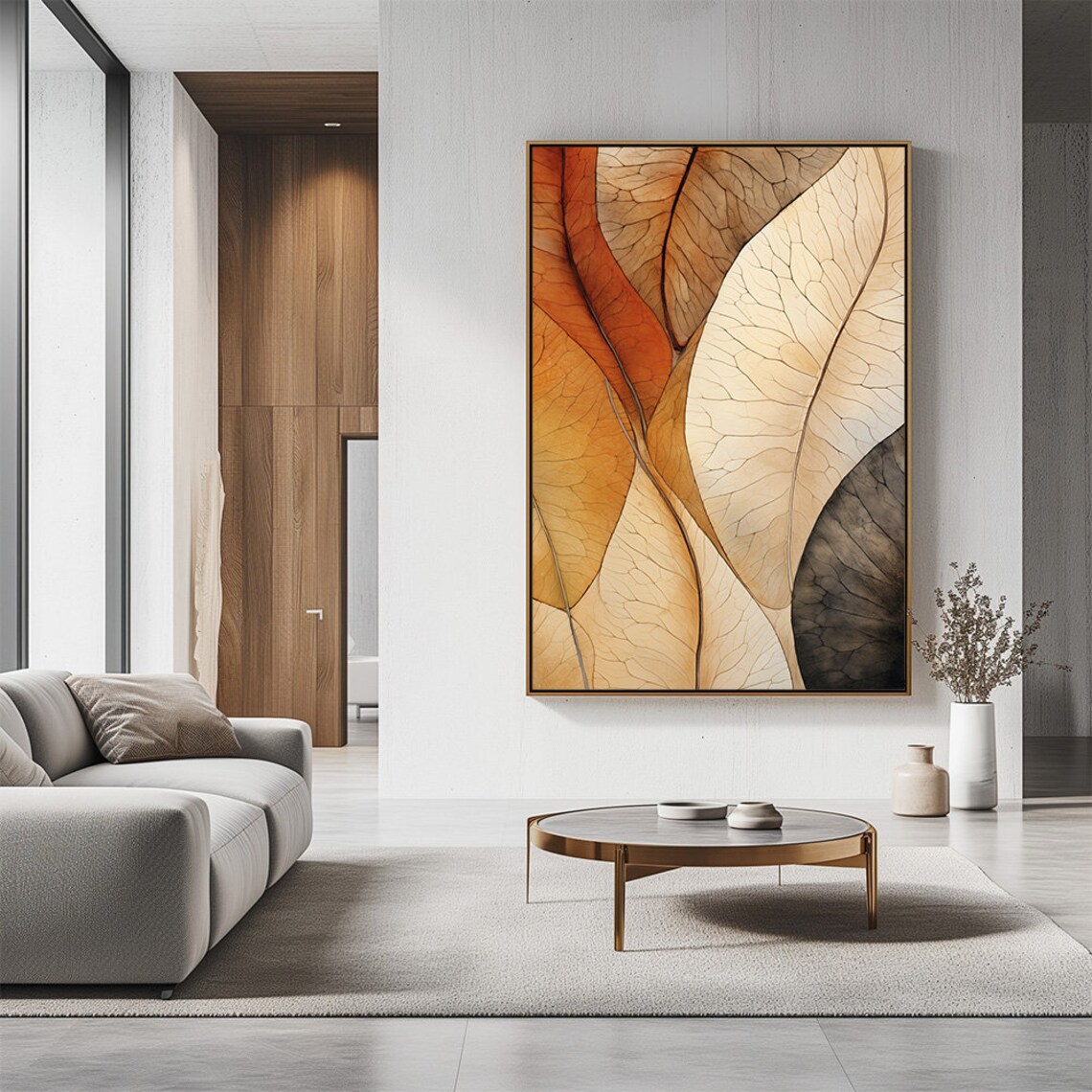 Nordic Autumn Leaves Botanical Close Up Warm Earth Tone Fall Art Print - Image 2