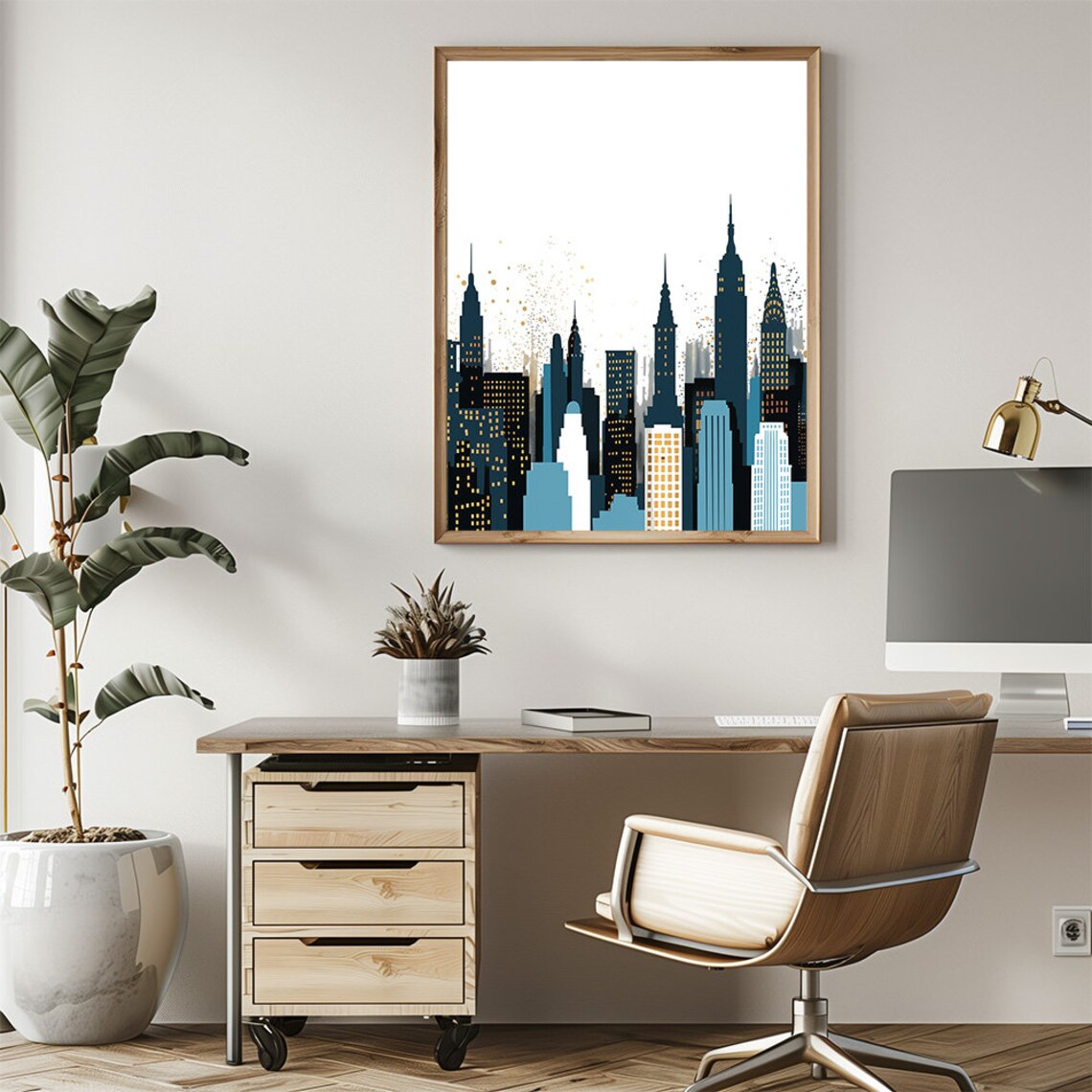 Minimalist New York City Skyline Navy Blue And Gold Art Poster - Image 2