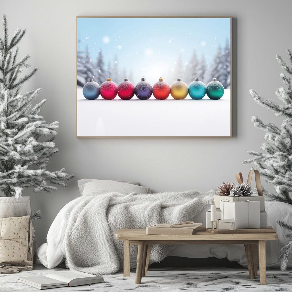 Colorful Christmas Baubles on Snow Festive Winter Holiday Poster - Image 3