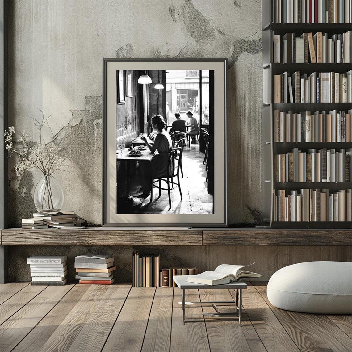 Parisian Cafe Scene Vintage Art Print, Black & White - Image 3