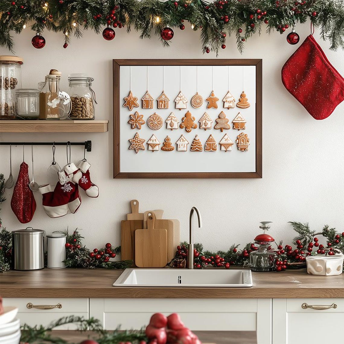 Hanging Gingerbread Cookies Minimalist Christmas Kitchen Poster - Image 2