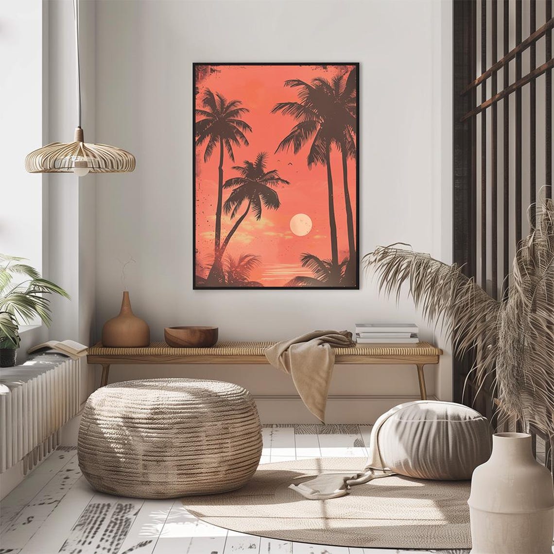 Sunset Palm Tree Silhouettes Poster With Tropical Ocean View - Image 3