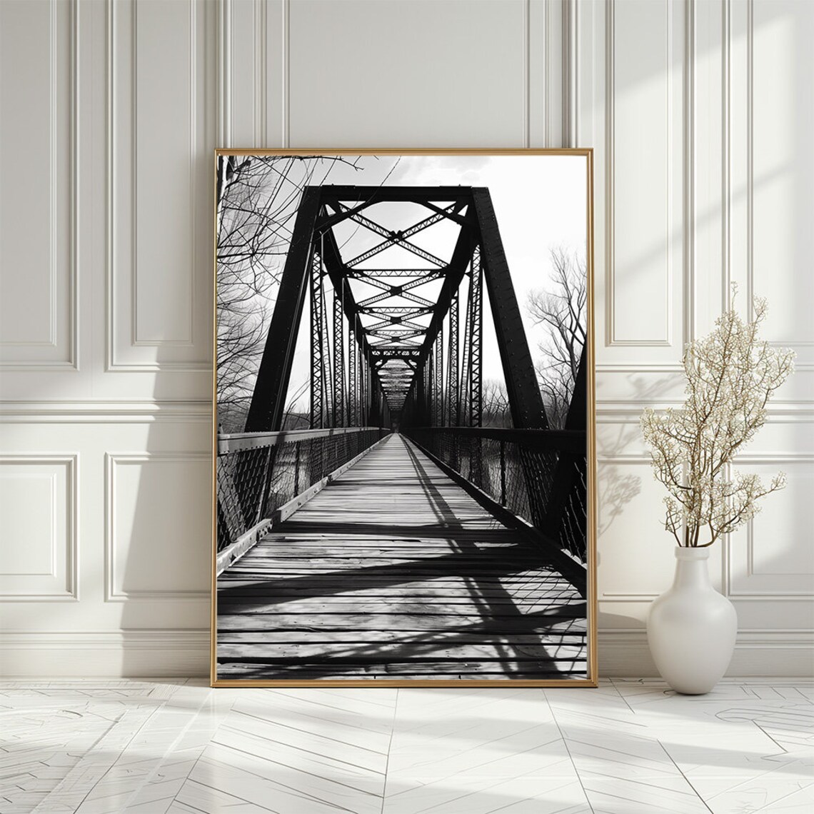 Black And White Bridge Photo Poster, Modern Landscape Art