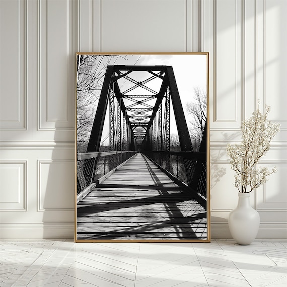 Black And White Bridge Photo Poster, Modern Landscape Art