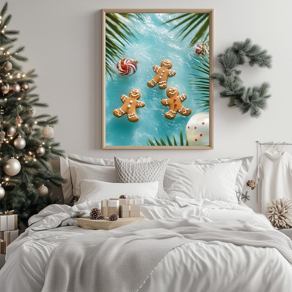 Tropical Christmas Gingerbread Men Floating In A Pool Party Poster - Image 3