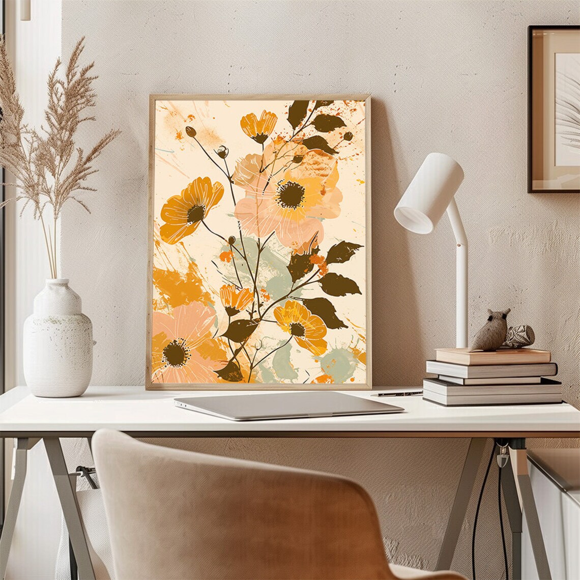 Gold and Pink Abstract Floral Watercolor Poster With Wildflowers - Image 3