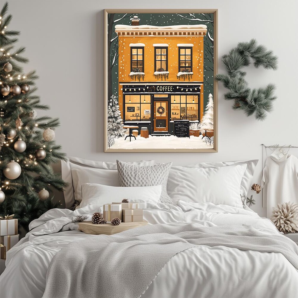Winter Coffee Shop Illustration Poster, Modern Christmas - Image 3