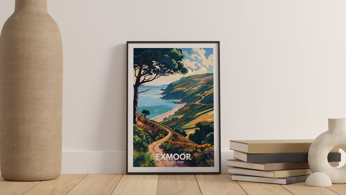 Exmoor National Park Vintage Travel Poster Coastal Hills Scene - Image 3