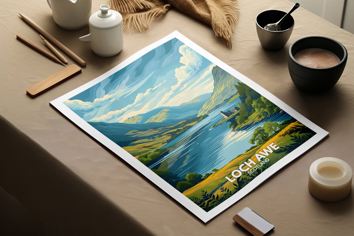 Loch Awe Print Loch Awe Poster Scotland Lake Travel Poster Lake Wall Art Decor United Kingdom Lake Art Scotland Nature Poster - Image 2