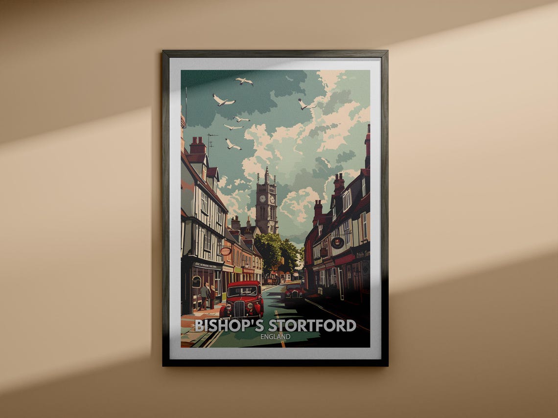 Bishop's Stortford England Clock Tower Street Seagulls Travel Poster - Image 4