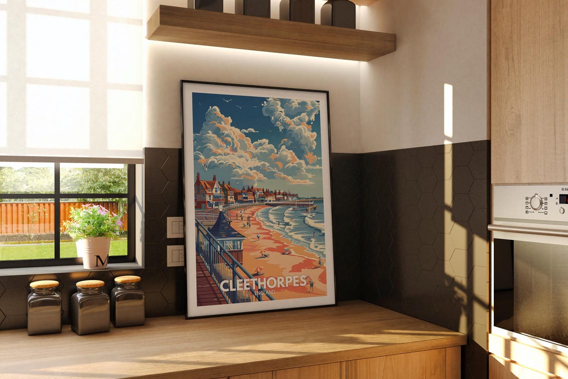 Cleethorpes Pier Promenade Beachgoers Classic Seaside Town Poster - Image 3