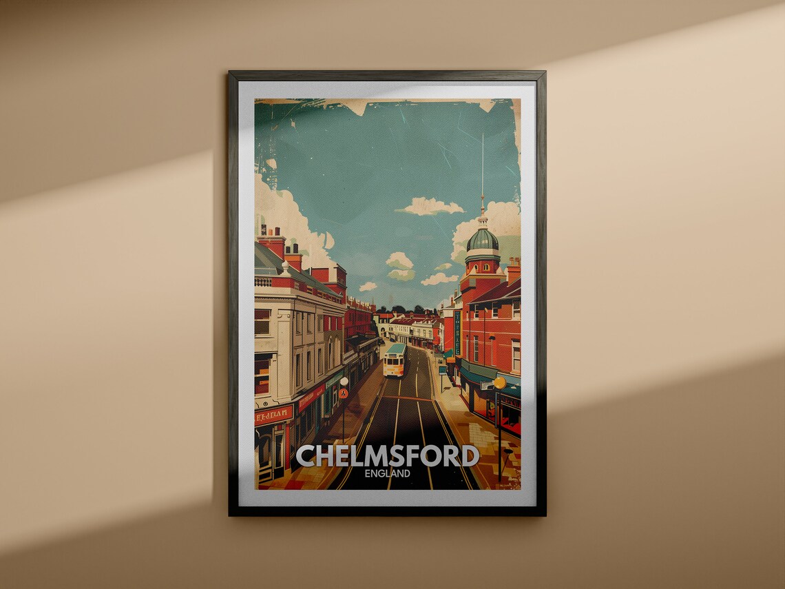 Chelmsford England High Street Tram Retro Town View Travel Poster - Image 4