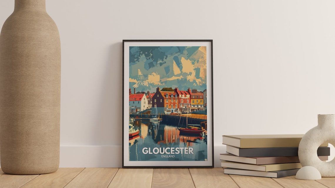 Gloucester England Harbor Colorful Waterfront Town Travel Poster - Image 3
