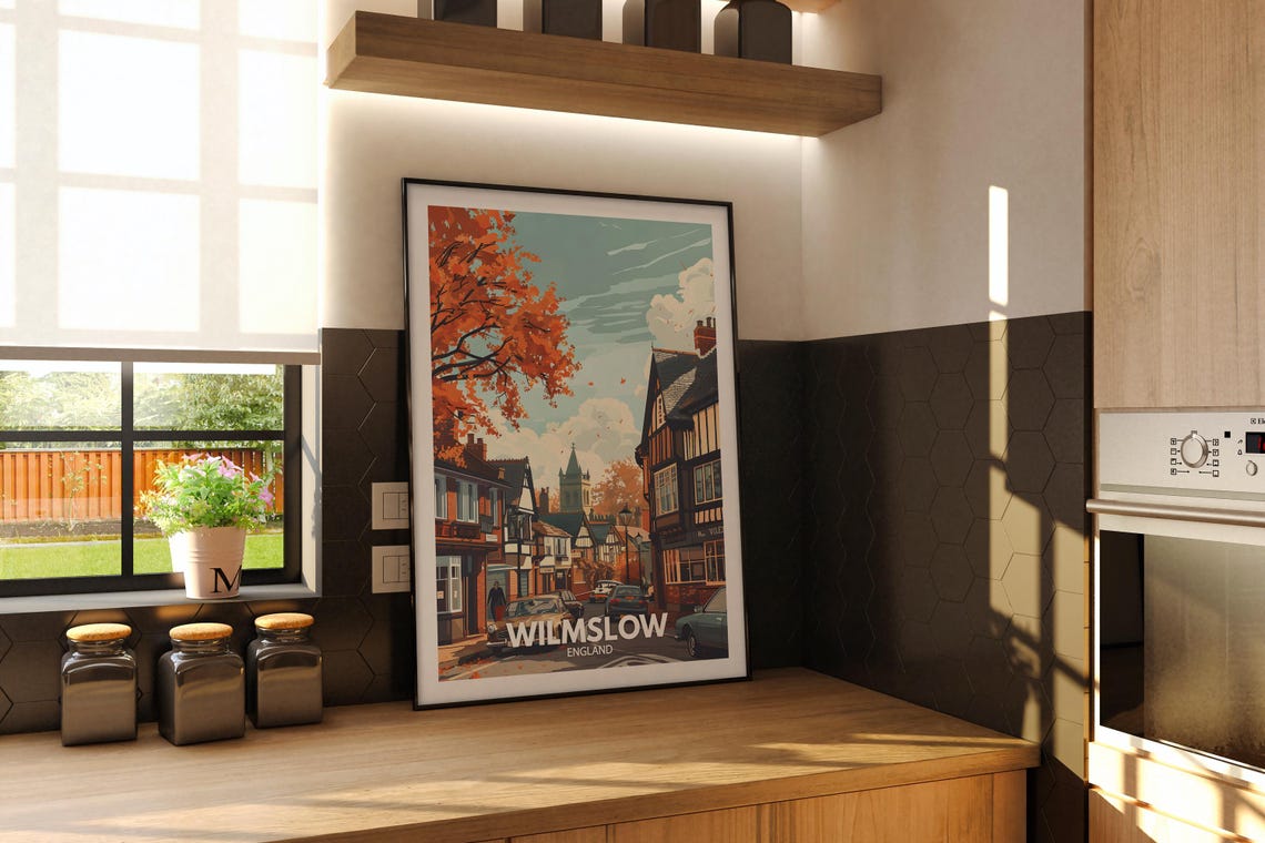 Wilmslow England Autumn Street Orange Maple Tree Church Poster - Image 3