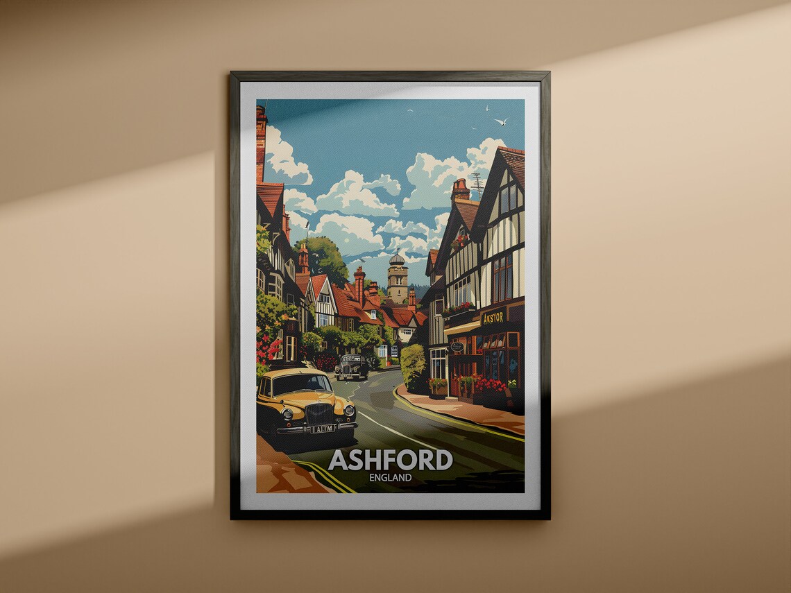 Ashford England Tudor Street Vintage Cars Historic Town Poster - Image 4