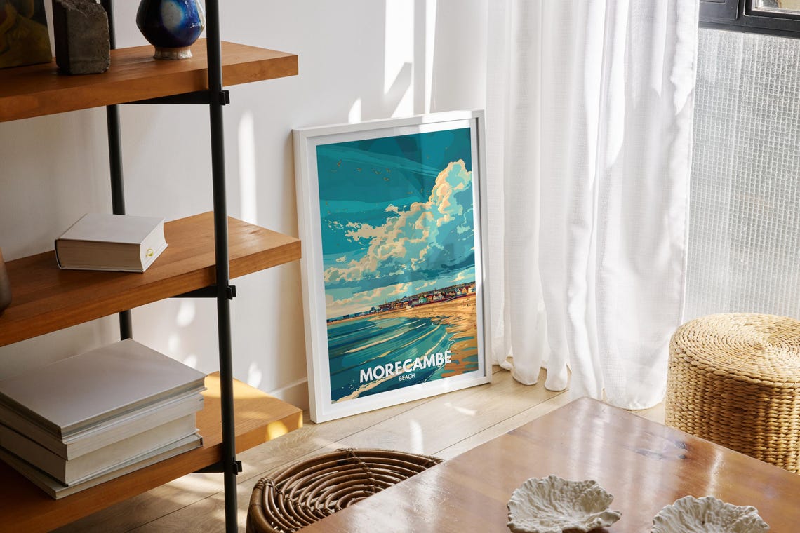 Morecambe Beach Travel Poster Wide Sands Dramatic Clouds Seaside - Image 2