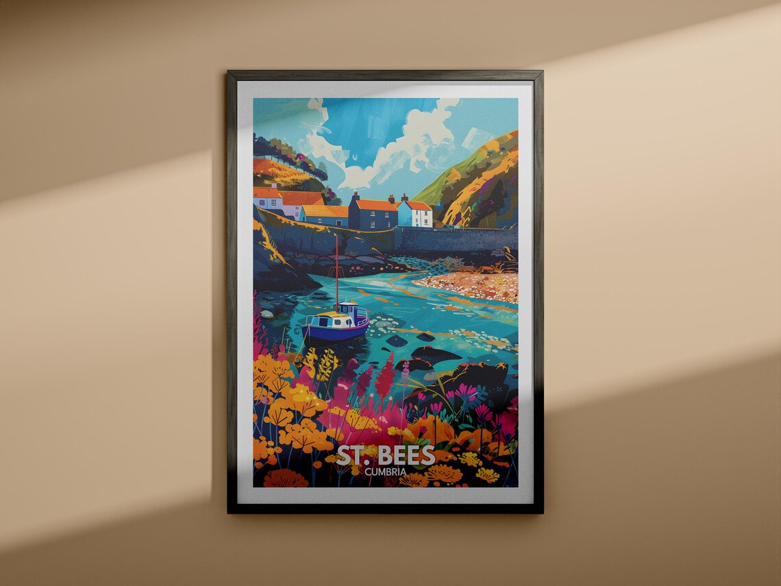 St. Bees Cumbria Harbor Fishing Boat Wildflower Cove Travel Poster - Image 4