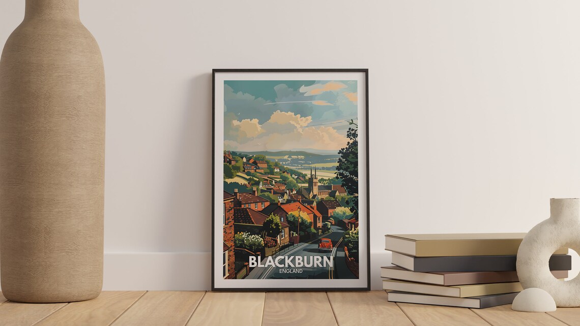 Blackburn England Town Panorama Rooftops Church Classic Travel Poster - Image 3