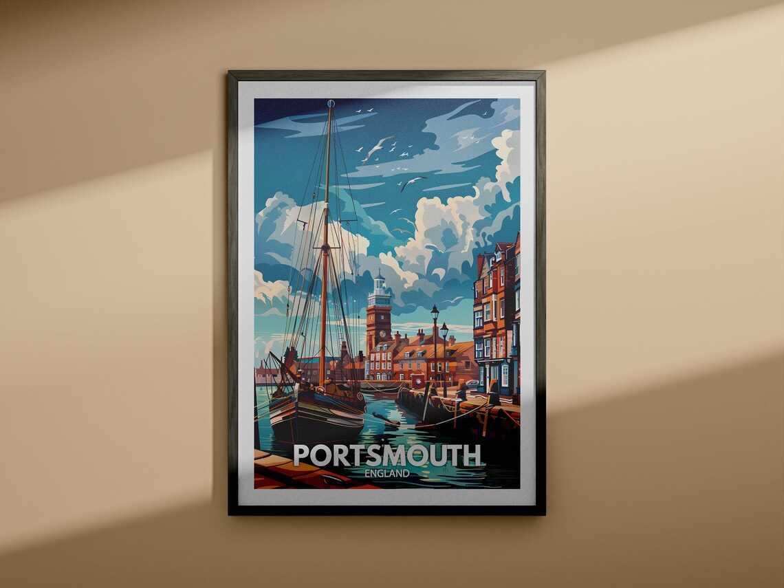 Portsmouth England Harbor Sailboat Coastal Town Travel Poster - Image 4