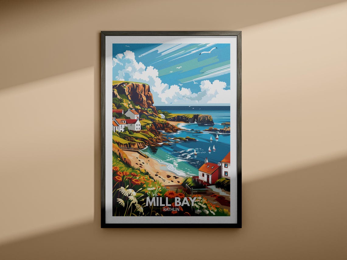 Mill Bay Rathlin Wild Coastal Village Cliffs Sailboats Poster - Image 4