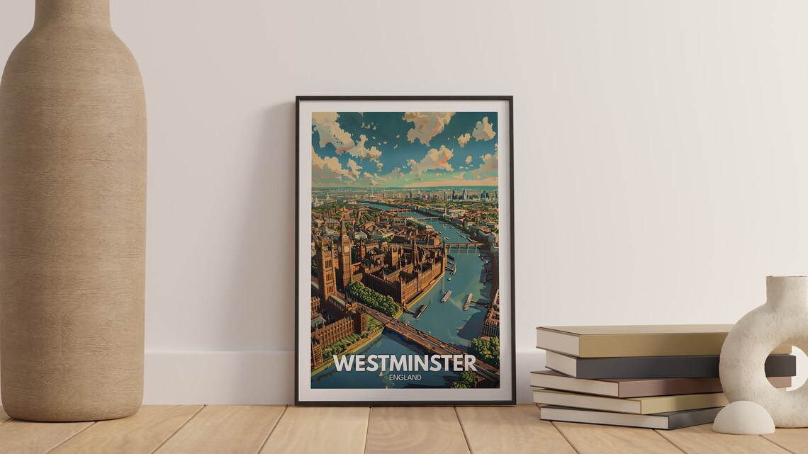 Westminster City Print Westminster City Poster London Wall Art England Wall Art Decor British Travel Poster United Kingdom Print - Image 2