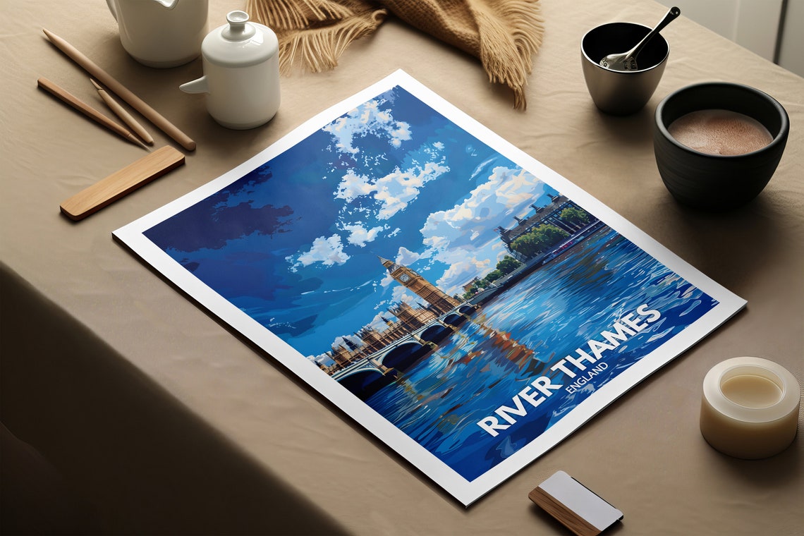 River Thames England Big Ben Westminster Bridge Blue Sky Poster - Image 2