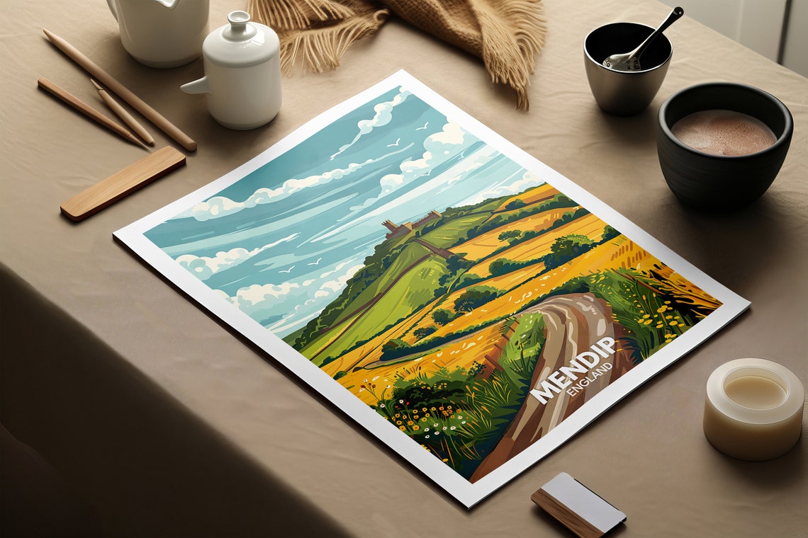 Mendip England Rolling Hills Castle Ruin Country Lane Poster - Image 2