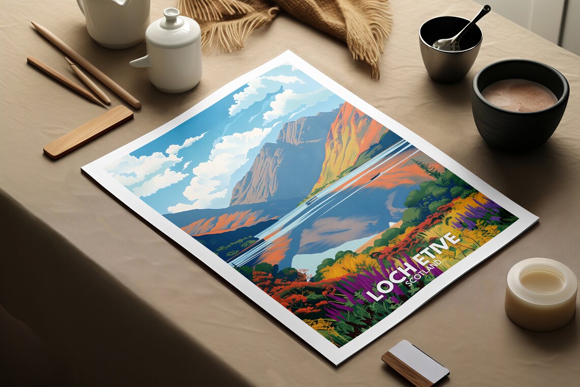 Loch Etive Scotland Autumn Lochside Wildflowers Mirror Travel Poster - Image 2