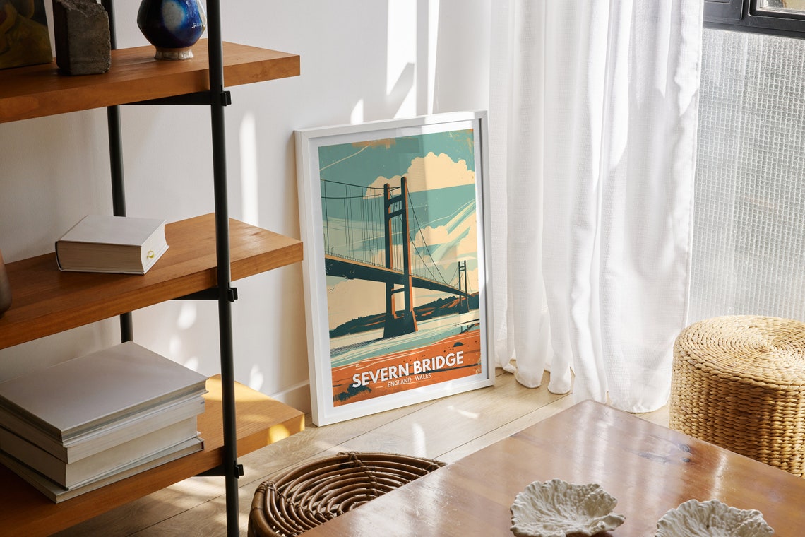 Severn Bridge Print Severn Bridge City Poster Uk Wall Art England Wall Art Decor Wales Travel Poster Uk Travel Poster - Image 2